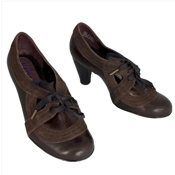 INDIGO By Clarks Round Toe Tied Pump Brown Leather and Suede Vintage Vibe Size 6 - Picture 2 of 11
